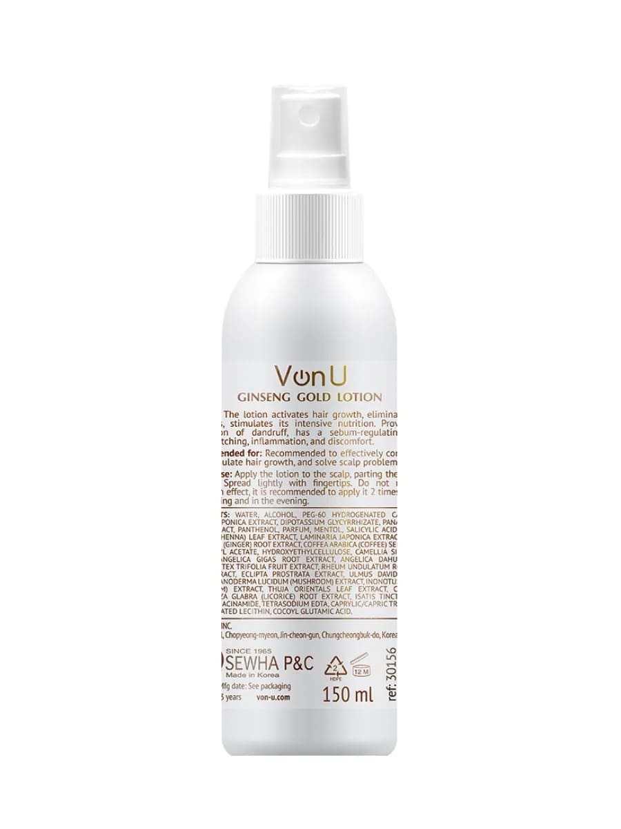 Von-U Лосьон для роста волос с экстрактом золотого женьшеня Ginseng Gold Lotion 150 мл	