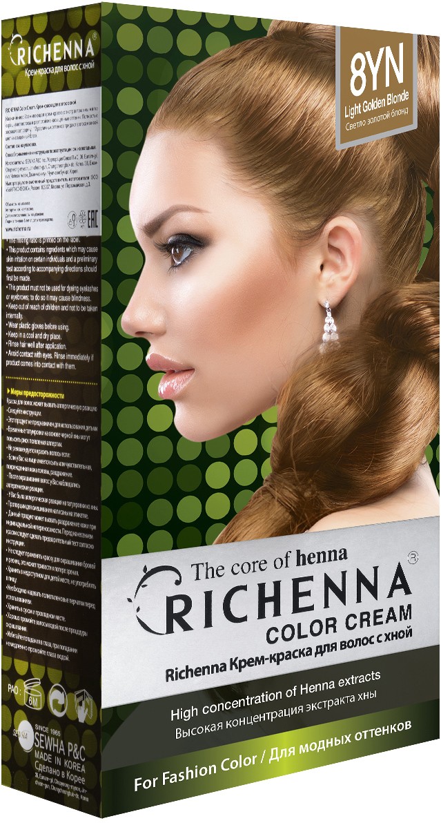 Richenna Крем-краска для волос с хной № 8YN (Light Golden Blonde) (новая упаковка)